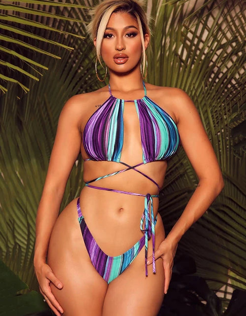 Load image into Gallery viewer, 2022 Sexy Bandage Bikini Set and Beach Dress Swimwear Women Swimsuit Female Three Pieces Bikini Brazilian Bathing Suit Beachwear
