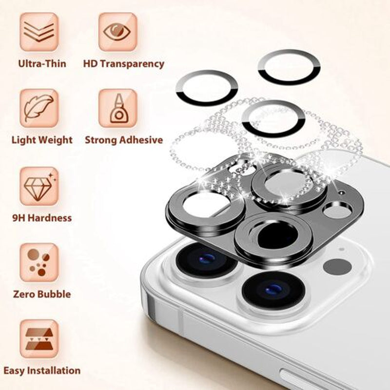 For Iphone 14 13 12 Pro Max Full Cover Metal Diamond Camera Lens Protector Case