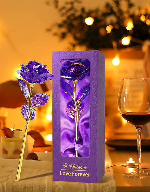 Load image into Gallery viewer, Purple Colorful Rose Flower Present Golden Foil with Luxury Gift Box Great Gift Idea for Valentine&#39;S Day, Mother&#39;S Day, Thanksgiving Day, Christmas, Birthday, Anniversary
