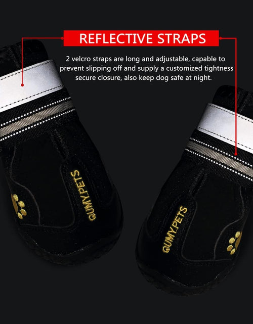 Load image into Gallery viewer, Dog Boots Waterproof Shoes for Large Dogs with Reflective Strips Rugged Anti-Slip Sole Black 4PCS (Size 6: 2.6&#39;&#39;X3.0&#39;&#39;(W*L) for 52-65 Lbs, Black)
