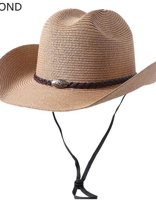 Load image into Gallery viewer, 56-58-60CM Big Size Straw Western Cowboy Hat for Men Summer Curling Brim Beach Sun Hats Panama Cowgirl Hats Sombreros De Vaquero
