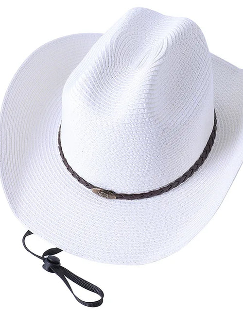 Load image into Gallery viewer, 56-58-60CM Big Size Straw Western Cowboy Hat for Men Summer Curling Brim Beach Sun Hats Panama Cowgirl Hats Sombreros De Vaquero
