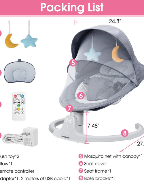 Load image into Gallery viewer, Baby Swing for Infants - APP Remote Bluetooth Control, 5 Speed Settings, 10 Lullabies, USB Plug (Blue)
