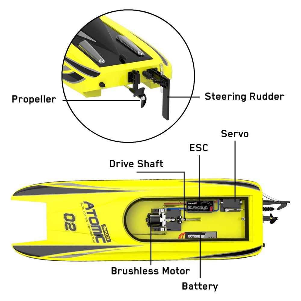 Atomic Brushless Remote Control Electric Racing Boat, Yellow