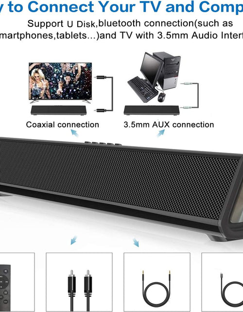 Load image into Gallery viewer, Sound Bar for TV, Soundbar with Subwoofer, Wired &amp; Wireless Bluetooth 5.0 3D Surround Speakers, Optical/Aux/Rca/Usb Connection, Wall Mountable, Remote Control
