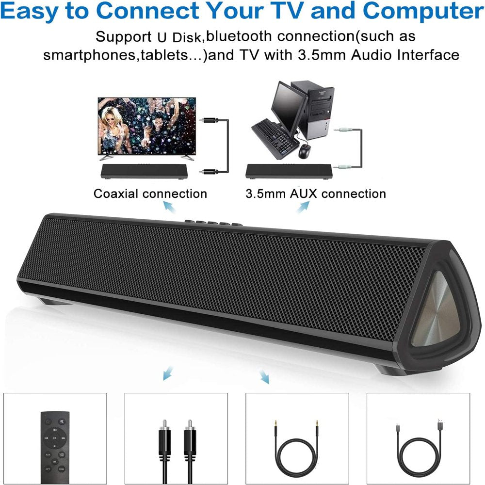 Sound Bar for TV, Soundbar with Subwoofer, Wired & Wireless Bluetooth 5.0 3D Surround Speakers, Optical/Aux/Rca/Usb Connection, Wall Mountable, Remote Control