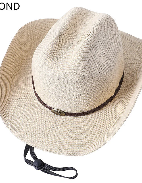 Load image into Gallery viewer, 56-58-60CM Big Size Straw Western Cowboy Hat for Men Summer Curling Brim Beach Sun Hats Panama Cowgirl Hats Sombreros De Vaquero
