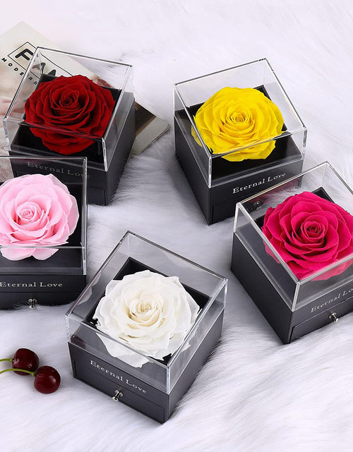 Load image into Gallery viewer, Mothers Day Flower Gifts for Her, Preserved Real Flower Rose with Silver-Tone Heart Necklace I Love You in 100 Languages Gift Set, Enchanted Flower Rose Gifts, Hot Pink
