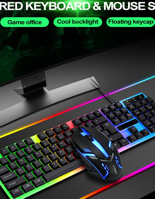 Load image into Gallery viewer, Rainbow Wired Gaming Keyboard and Mouse Combo, RGB Backlit Keyboard with 104 Key, USB Illuminated Gaming Mouse Set for Computer PC Gamer Laptop
