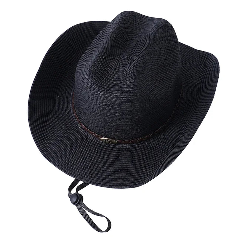 56-58-60CM Big Size Straw Western Cowboy Hat for Men Summer Curling Brim Beach Sun Hats Panama Cowgirl Hats Sombreros De Vaquero