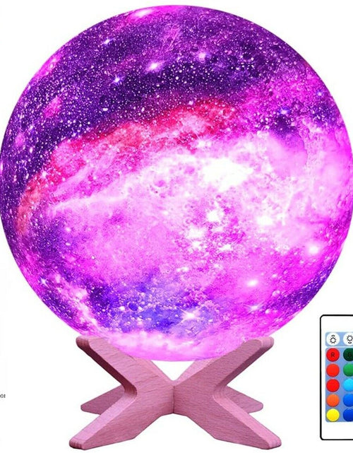 Load image into Gallery viewer, Galaxy Light Lamp, 3D Printed LED 16 Colors RGB Galaxy Lamp, Remote &amp; Touch Control, Dimmable, Color Changing, USB Recharge, Seamless Ambient Night Light Lamp with Wood Stand for Baby Bedrooms
