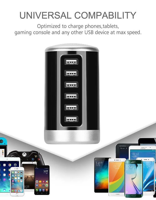 Load image into Gallery viewer, 6 USB Ports Hub 6A/30W Rapid Charging Station Desktop Charger Fits for Phone Tablet Iphone Ipad Samsung LG HTC Moto
