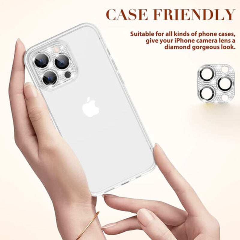 For Iphone 14 13 12 Pro Max Full Cover Metal Diamond Camera Lens Protector Case