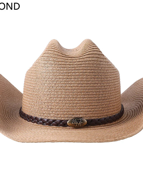 Load image into Gallery viewer, 56-58-60CM Big Size Straw Western Cowboy Hat for Men Summer Curling Brim Beach Sun Hats Panama Cowgirl Hats Sombreros De Vaquero
