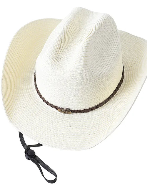 Load image into Gallery viewer, 56-58-60CM Big Size Straw Western Cowboy Hat for Men Summer Curling Brim Beach Sun Hats Panama Cowgirl Hats Sombreros De Vaquero
