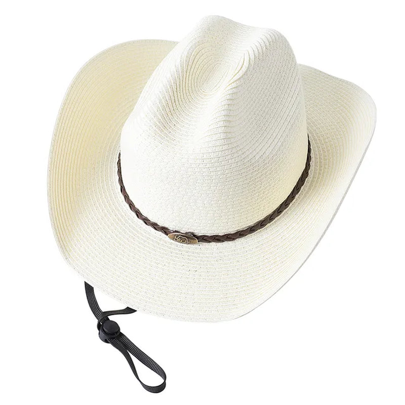 56-58-60CM Big Size Straw Western Cowboy Hat for Men Summer Curling Brim Beach Sun Hats Panama Cowgirl Hats Sombreros De Vaquero