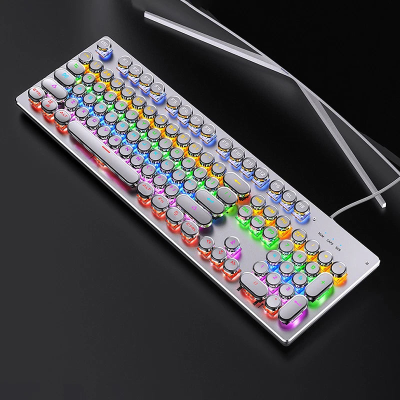 Retro Punk Mechanical Keyboard Blue Black Brown Switch 104 Keys USB Wired Gaming Keyboards RGB Backlit for PC Laptop Gamers