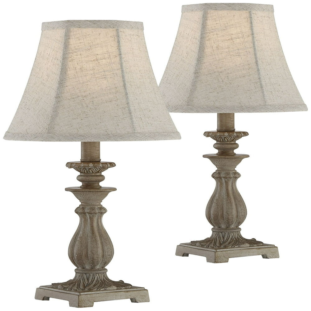 Cali Traditional Accent Table Lamps 19" High Set of 2 Antique Beige off White Bell Shade for Bedroom Living Room Bedside Nightstand Kids