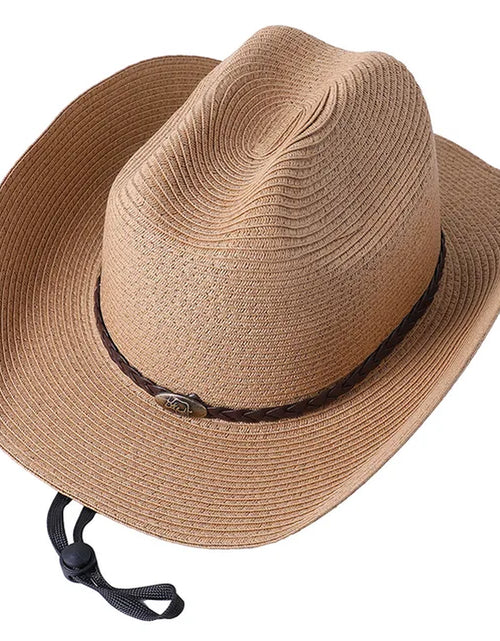 Load image into Gallery viewer, 56-58-60CM Big Size Straw Western Cowboy Hat for Men Summer Curling Brim Beach Sun Hats Panama Cowgirl Hats Sombreros De Vaquero
