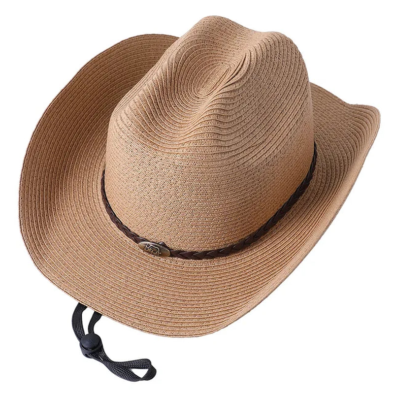 56-58-60CM Big Size Straw Western Cowboy Hat for Men Summer Curling Brim Beach Sun Hats Panama Cowgirl Hats Sombreros De Vaquero