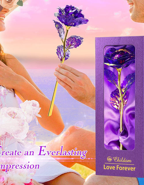 Load image into Gallery viewer, Purple Colorful Rose Flower Present Golden Foil with Luxury Gift Box Great Gift Idea for Valentine&#39;S Day, Mother&#39;S Day, Thanksgiving Day, Christmas, Birthday, Anniversary
