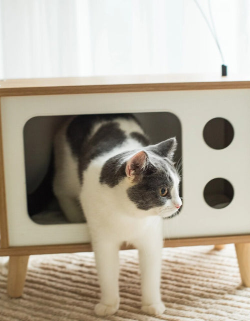 Load image into Gallery viewer, Purr-View Retro TV Cat Condo with Jute Scratching Pad &amp; Washable Mat Cat Scratch Ramp,Cute Cat Scratching Post
