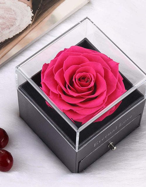 Load image into Gallery viewer, Mothers Day Flower Gifts for Her, Preserved Real Flower Rose with Silver-Tone Heart Necklace I Love You in 100 Languages Gift Set, Enchanted Flower Rose Gifts, Hot Pink
