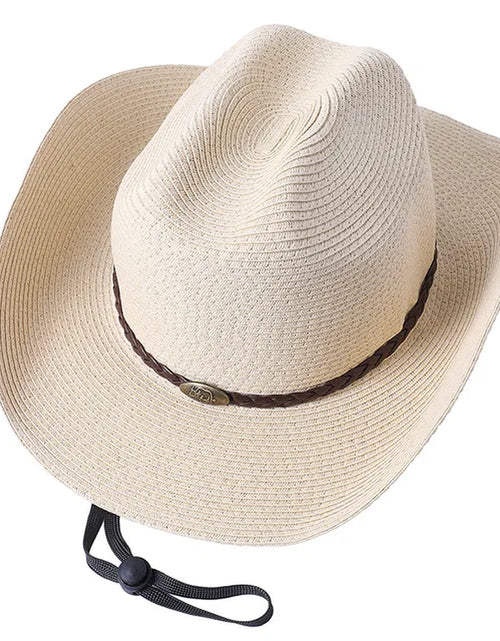 Load image into Gallery viewer, 56-58-60CM Big Size Straw Western Cowboy Hat for Men Summer Curling Brim Beach Sun Hats Panama Cowgirl Hats Sombreros De Vaquero
