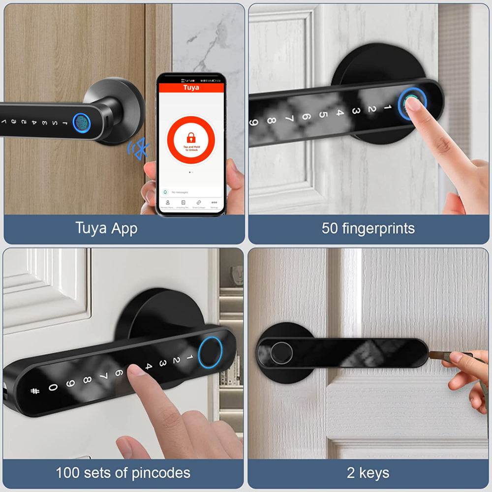 Smart Door Lock,Keyless Entry Door Lock with Handle,Fingerprint Door Lock with Tuya App,Smart Door Knob for Bedroom