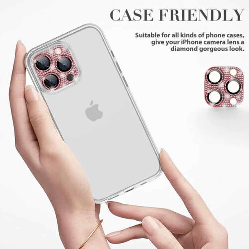 For Iphone 14 13 12 Pro Max Full Cover Metal Diamond Camera Lens Protector Case