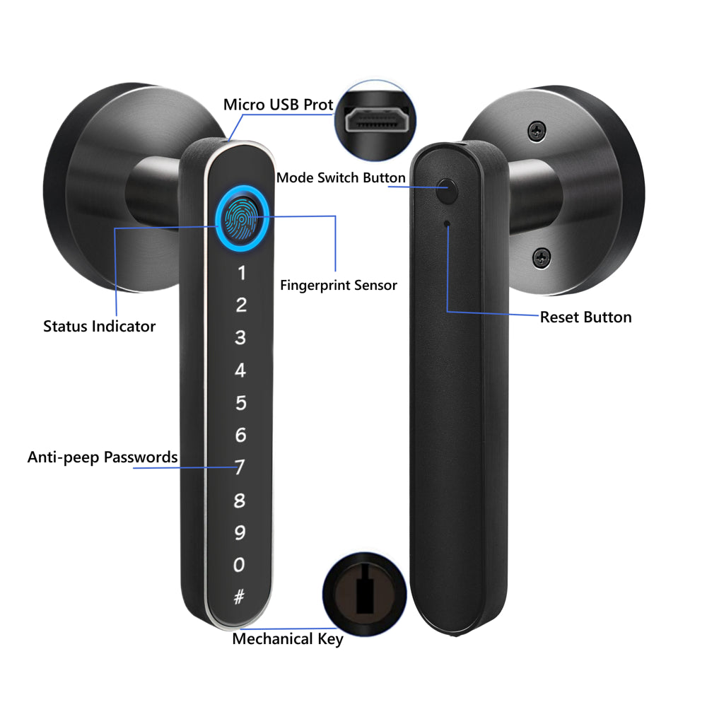 Smart Door Lock,Keyless Entry Door Lock with Handle,Fingerprint Door Lock with Tuya App,Smart Door Knob for Bedroom