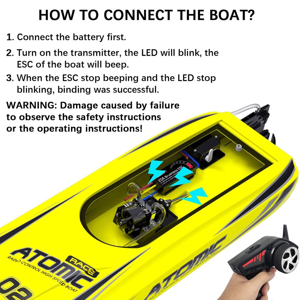 Atomic Brushless Remote Control Electric Racing Boat, Yellow