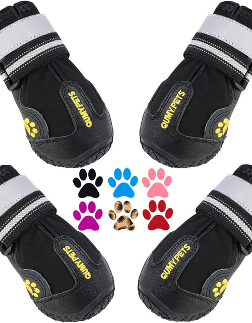 Load image into Gallery viewer, Dog Boots Waterproof Shoes for Large Dogs with Reflective Strips Rugged Anti-Slip Sole Black 4PCS (Size 6: 2.6&#39;&#39;X3.0&#39;&#39;(W*L) for 52-65 Lbs, Black)
