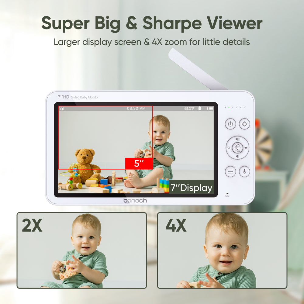 720P HD Video Baby Monitor with Camera and Audio 7-Inch Screen Secure from Hacking No Wi-Fi